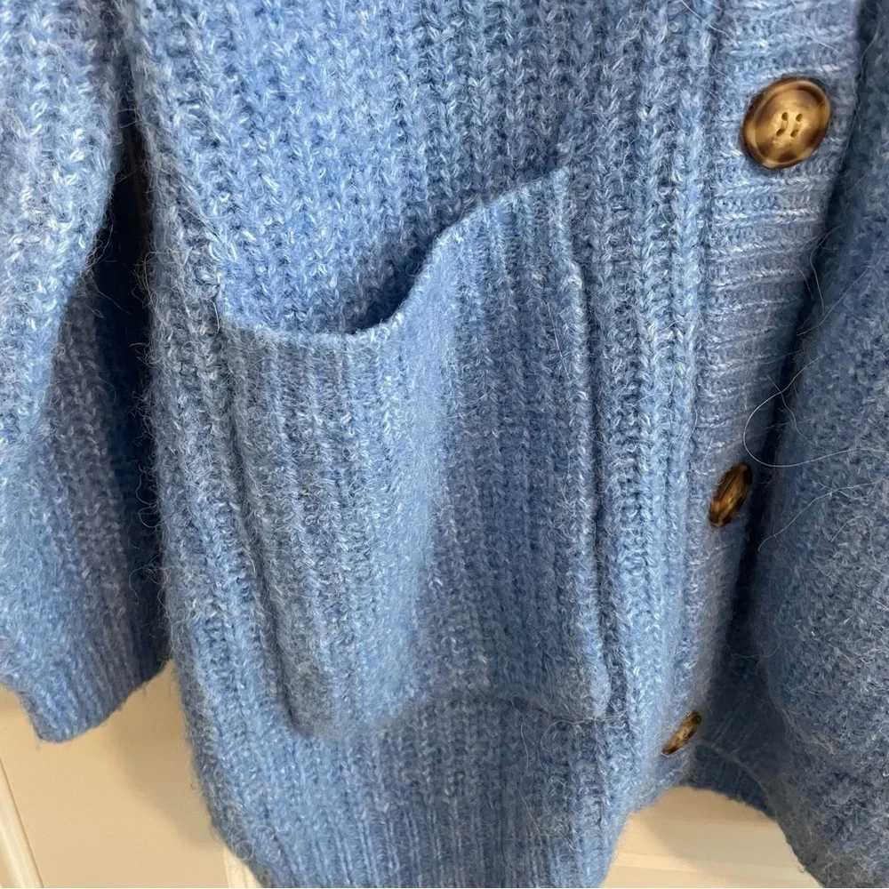 Zara Cardigan Sweater Chunky Grandpa Alpaca Blend Blue Heather Size Medium